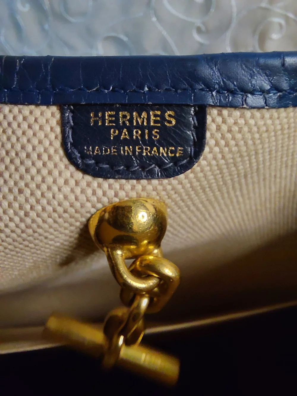 Hermès Vespa PM Toile Canvas & Navy Leather Shoulder Bag